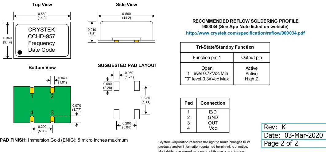 CCHD-957-25-22.5792MHZ 22.5792M SMD 9*14MM 저지터 펨토초 수정 발진기
