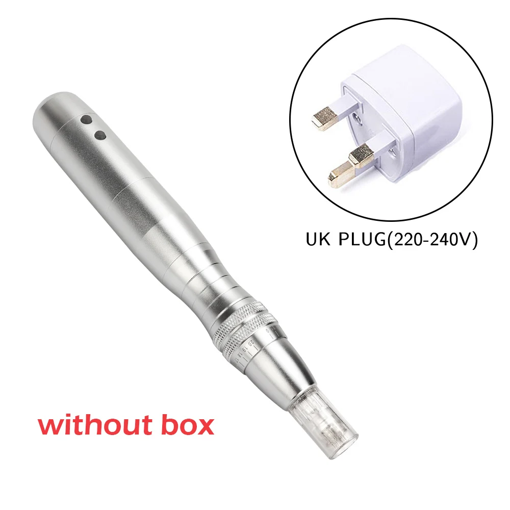 UK Plug nobox Дерма ручка 7 цветов светодиодный светильник Фотон микро-ручка с микро иглой лица морщинки следы акне удаление шрамов электрическая ручка Dr - Цвет: UK Plug nobox