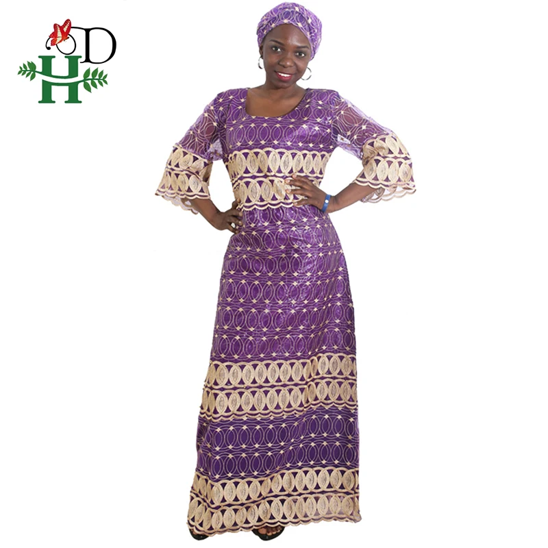 Женское кружевное платье H & D Dashiki в африканском стиле с вышивкой и бантом на