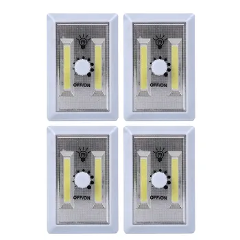 

4pcs Basement Cabinet COB LED Bedroom Adhesive Super Bright Wall Switch Shelf Easy Install Battery Operated Night Light Kitchen