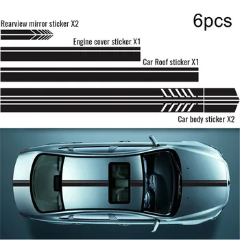 

5/6Pcs Car Roof Hood Stripe Graphic Decal Vinyl Body Racing Door Long Sheet Rearview Mirror Sticker