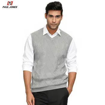

PAUL JONES Knitted Sweater Vest Men Sleeveless V-Neck Cable Pattern Knit Sweaters Stylish Light Weight Basic Knitwear Tops 2020