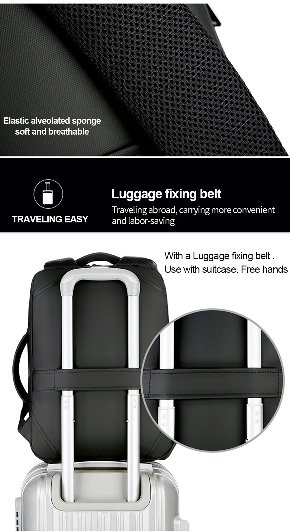 详情5 Multifunction USB Backpack Man Bag 15.6inch Laptop Backpacks Travel Bags Large Capacity Luggage Backpacking Waterproof Notebook 