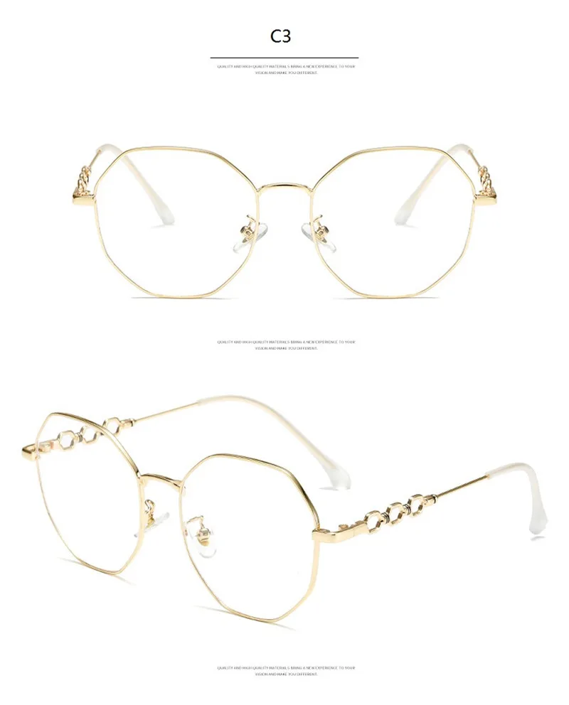 Trending Anti Blue Ray Women Reading Glasses Retro Metal Spectacles Frames for Female Polygon Clear Lens Octagon Eyeglasses