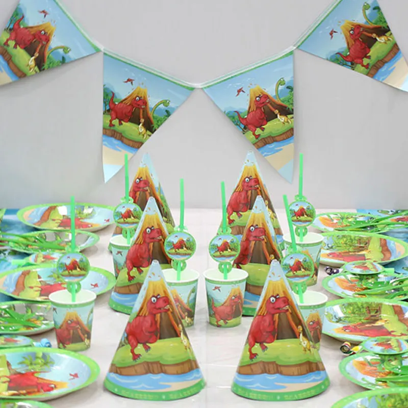 Динозавр тема зеленый одноразовые партии посуда лоток бумажное полотенце детский душ подходит для дня рождения украшения детей