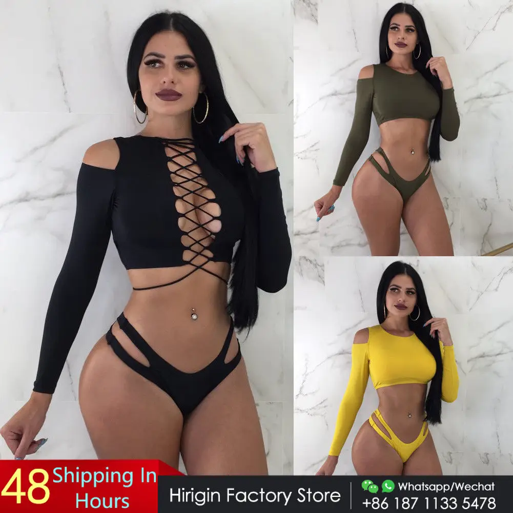 Hirigin 2019 сексуальные бикини с длинным рукавом бандажные купальники женские