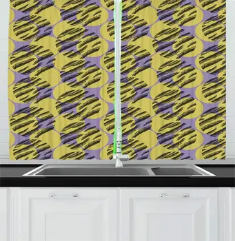 

Multicolor Abstract Kitchen Curtains Surreal Formation Circles Along Zebra Skin Print Like Strokes Modern Artwork Window Drapes