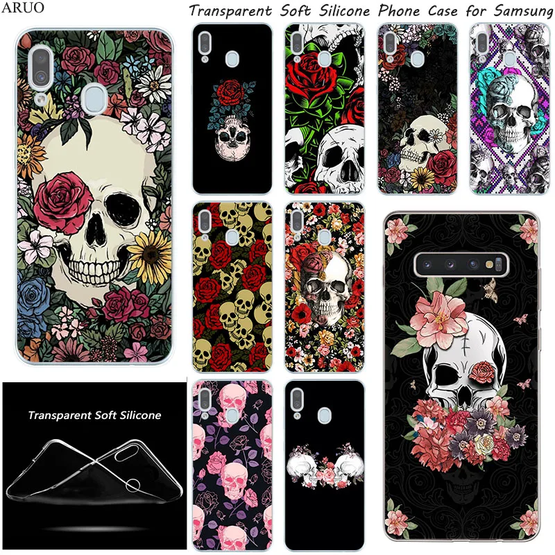 Flower Skull Retro style Soft Silicone phone case for Samsung Galaxy A71 A51 A10 A80 A70 A50 A90 A30 A40 A20 A41 A21 A60 A31 A11