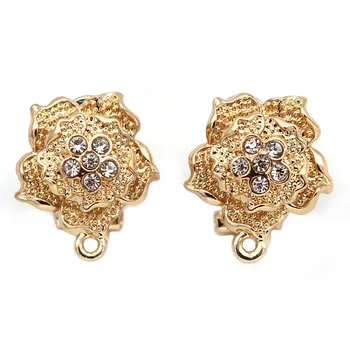 African Earrings Post with Loop Hanger Paved Rhinestone CZ Filigree Flower Base DIY Indian Clip Stud Earrings Jewelry Findings