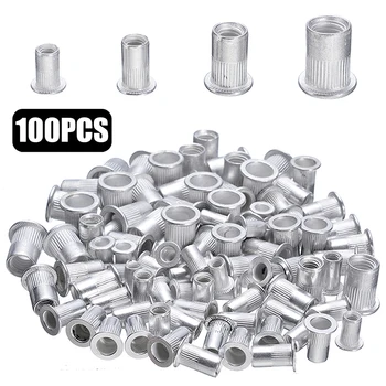 

100pcs Steel Aluminum Rivet Nuts Kit Threaded Rivet Nut Inserts Rivnut Nutsert M3 M4 M5 M6 Mixed Kit Set Repairing Tools