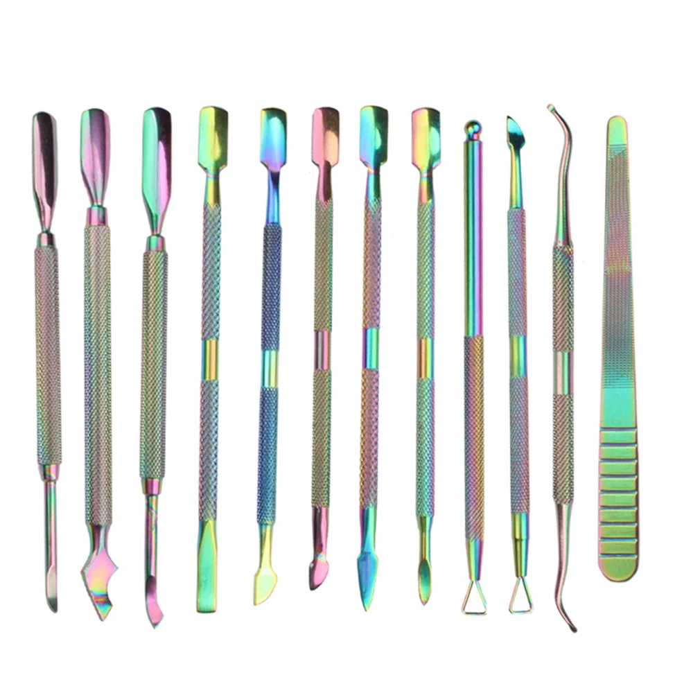 12 шт./компл. Радужный Толкатель для кутикулы из нержавеющей стали пилки дизайна