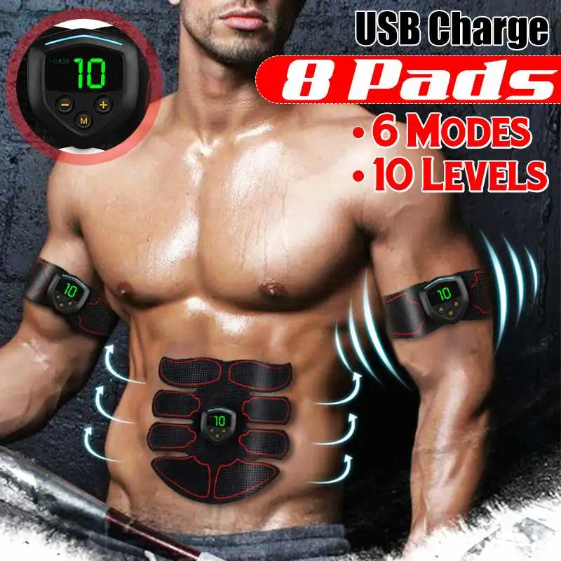 Ceny USB akumulator elektryczny stymulator mięśni brzucha EMS trener ABS siłownia masaż ciała ćwiczenia LCD brzuch sprzęt treningowy