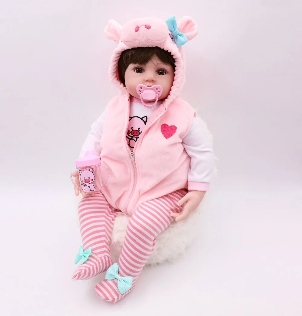 Премиум детский размер 48 см полный корпус силиконовый розовый поросенок платье набор bebe Кукла реборн кукла водостойкая Ванна кукла игрушка Рождество Gfit