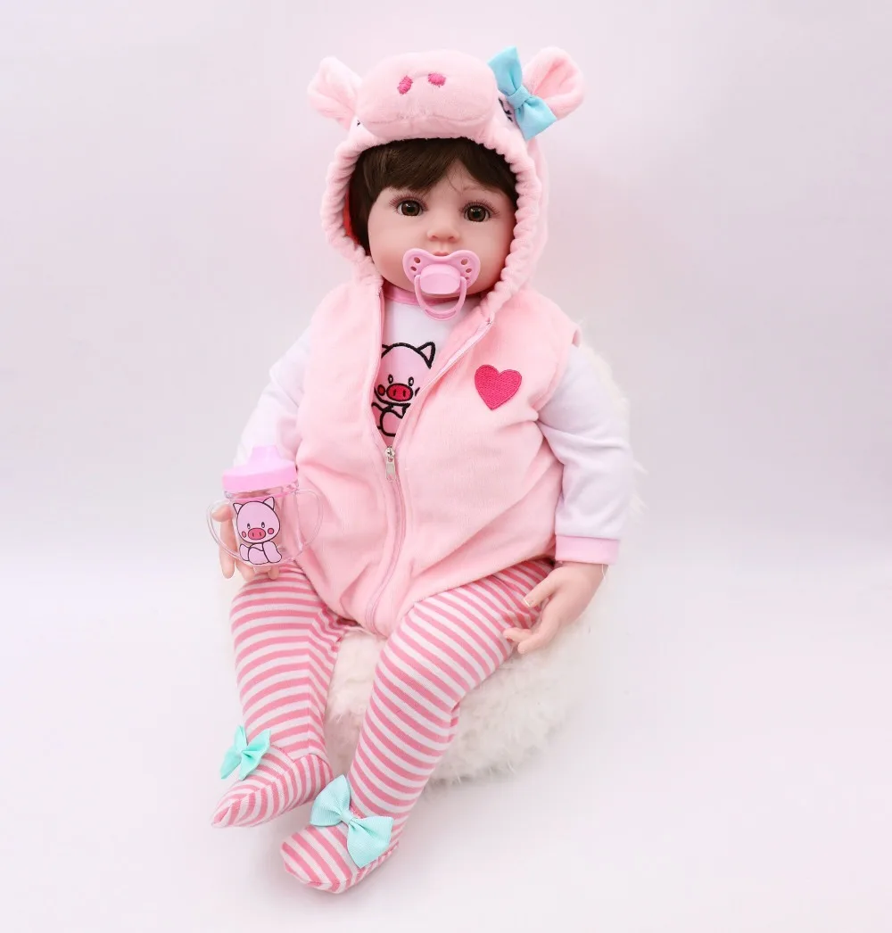 48CM full body silicone pig dress set reborn doll bath toy