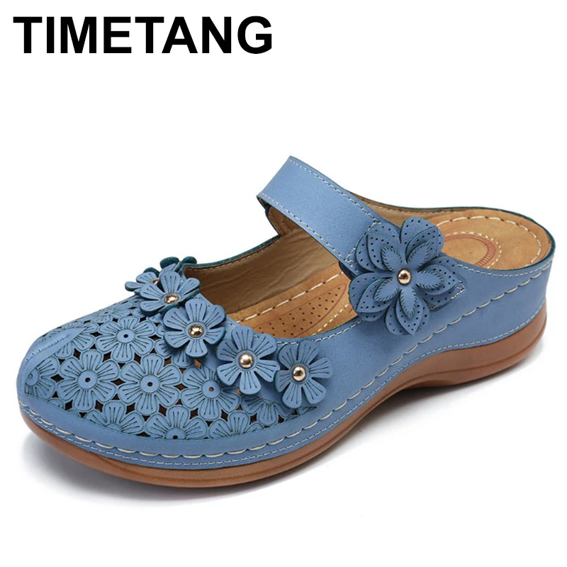 

TIMETANGSummer Vintage flowers Wedge Sandals Women Gladiator Sandals Women Casual Slippers Women Lazy Hole shoes Platform Sandal