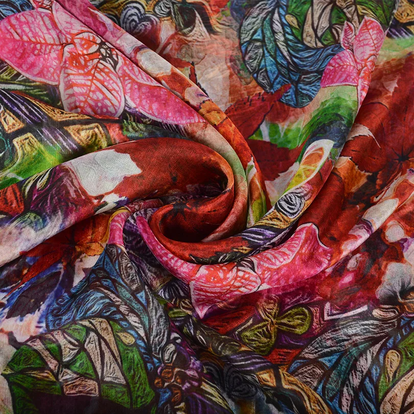 [BYSIFA] женский шелковый шарф брендовые аксессуары весна осень зима пион узор шелк бежевый красный женские длинные шарфы обертывания