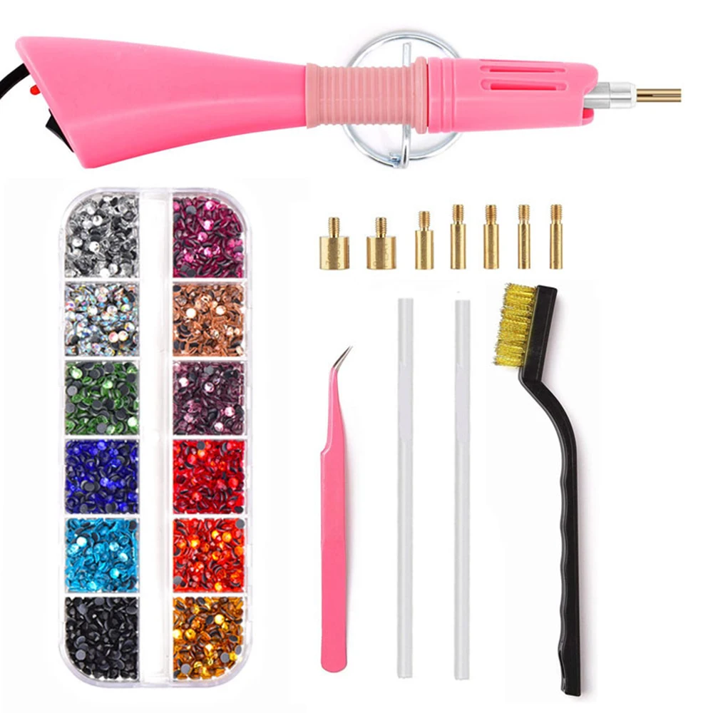 

Fast Heated Mix Color Hot Fix Rhinestones Set Hotfix Applicator Different Nozzles Cleaning Kit Tweezers Brush