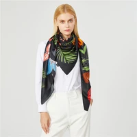130cm Luxury Brand Scarf New Design Sago Cycas Palm Tree Square Scarf Twill Silk Scarf Women Bandanna Scarves For Ladies Shawl 2