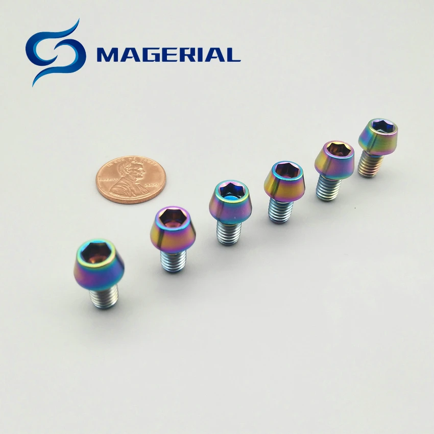Титановые болты M6 x10mm 8 мм V Тормозная Линия диск Ti Болт DIY сгоревший цвет Шестигранная розетка колонна конус колпачки винт титан крепеж