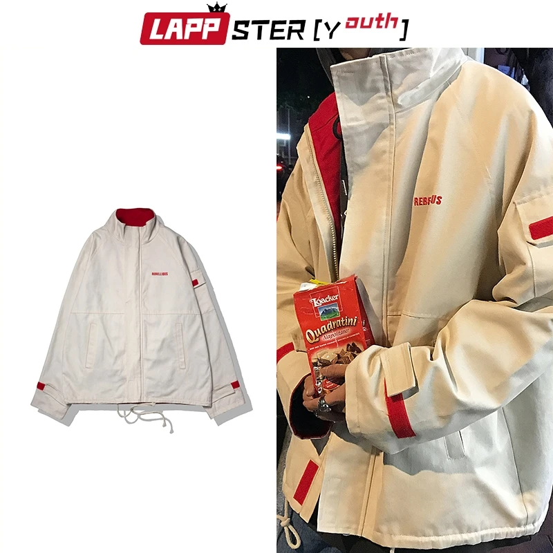LAPPSTER-Youth/Осенняя Мужская Утепленная уличная куртка-бомбер с вышивкой, Мужская Корейская ветровка в стиле хип-хоп, куртки, черные пальто