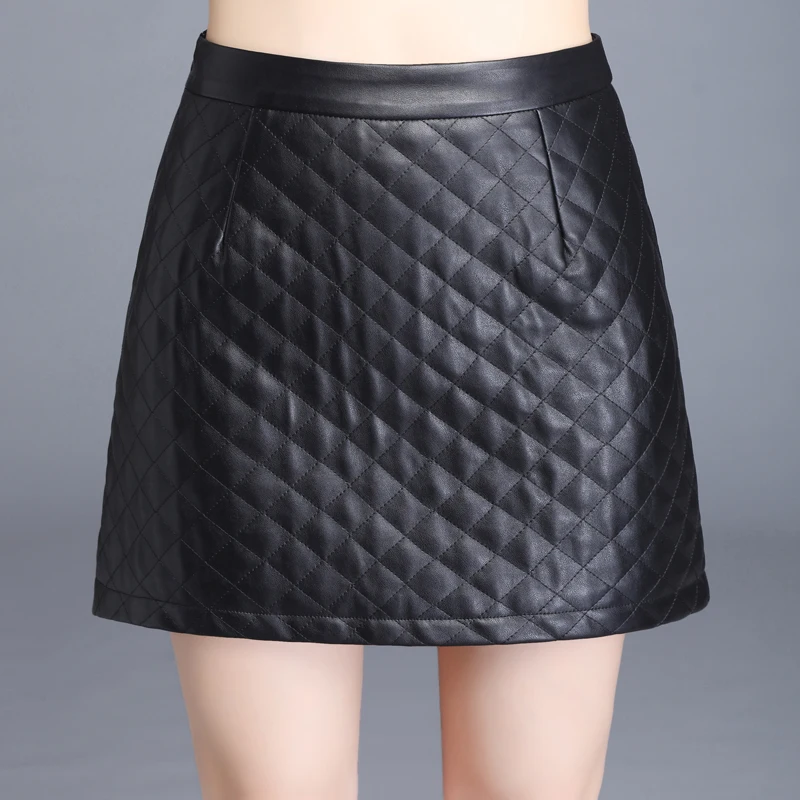 Осенне-зимняя трапециевидная юбка из искусственной кожи женские черные юбки с