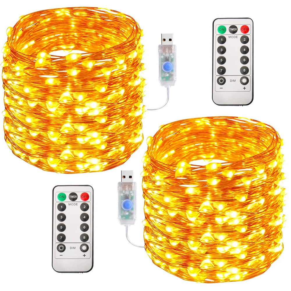 

1/2/5/10M Copper Wire LED String Lights USB Power 8modes Holiday Christmas Fairy Garland For New Year Wedding Party Decoration