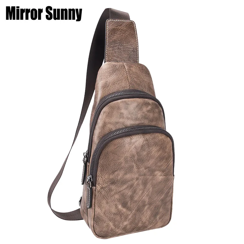 

Retro Men's Bags Nature Skin Leather Male Chest Bag High Quality Sling Cross Body Bags Belt Single Shoulder Messenger Bags Man