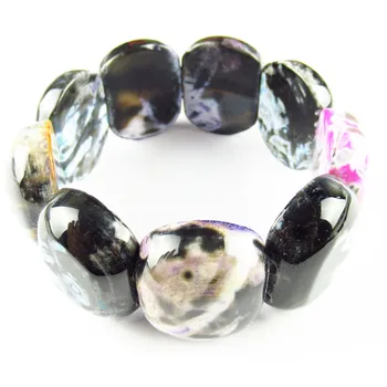 

110.8g Faceted Natural Rainbow Fire Agates Oblong Stretchy Bracelet 7.5"