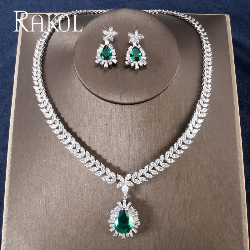 RAKOL роскошный Искрящийся Блестящий Прозрачный AAA кубический циркон серьги свадебное ожерелье набор для Свадебные аксессуары для одежды RS0220