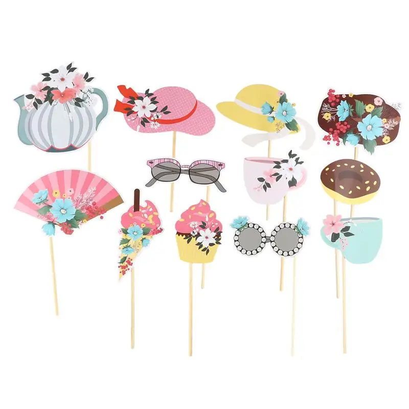 

2 Set Photo Props Floral Dessert Paper Handheld Photography Party Supplies Party Props Accessories for Easter Party