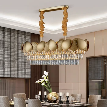 

Nordic rectangular crystal LED chandelier lighting living room kitchen hanging lights luxury high-quality restaurant chandelier
