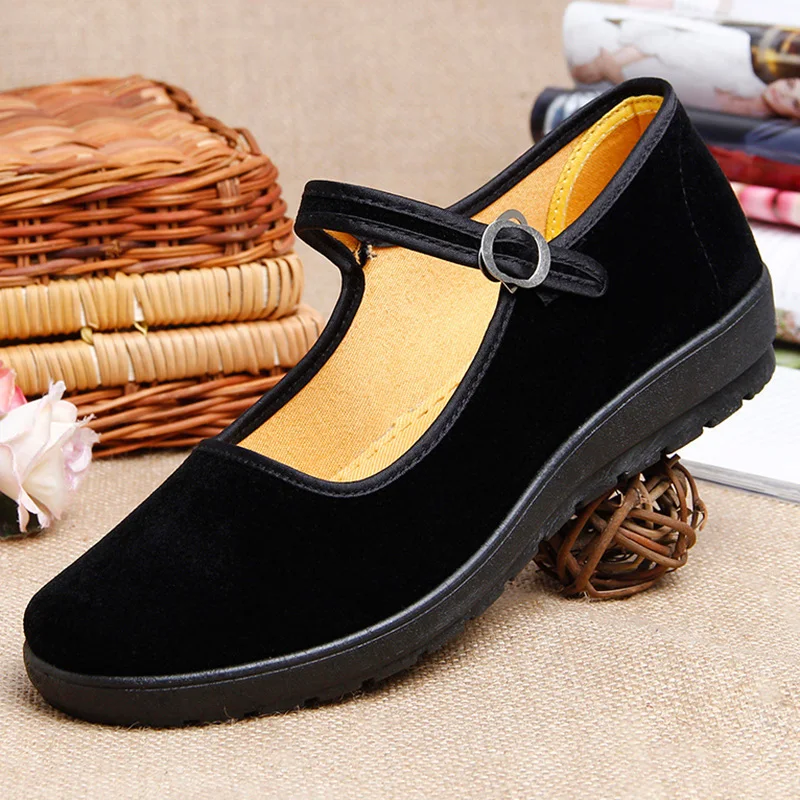 

Traditional Chinese Old Beijing Shoes Fabric Women Flats Massage Hotel Work Casual Canvas Shoes Ancient Drama Props Performances