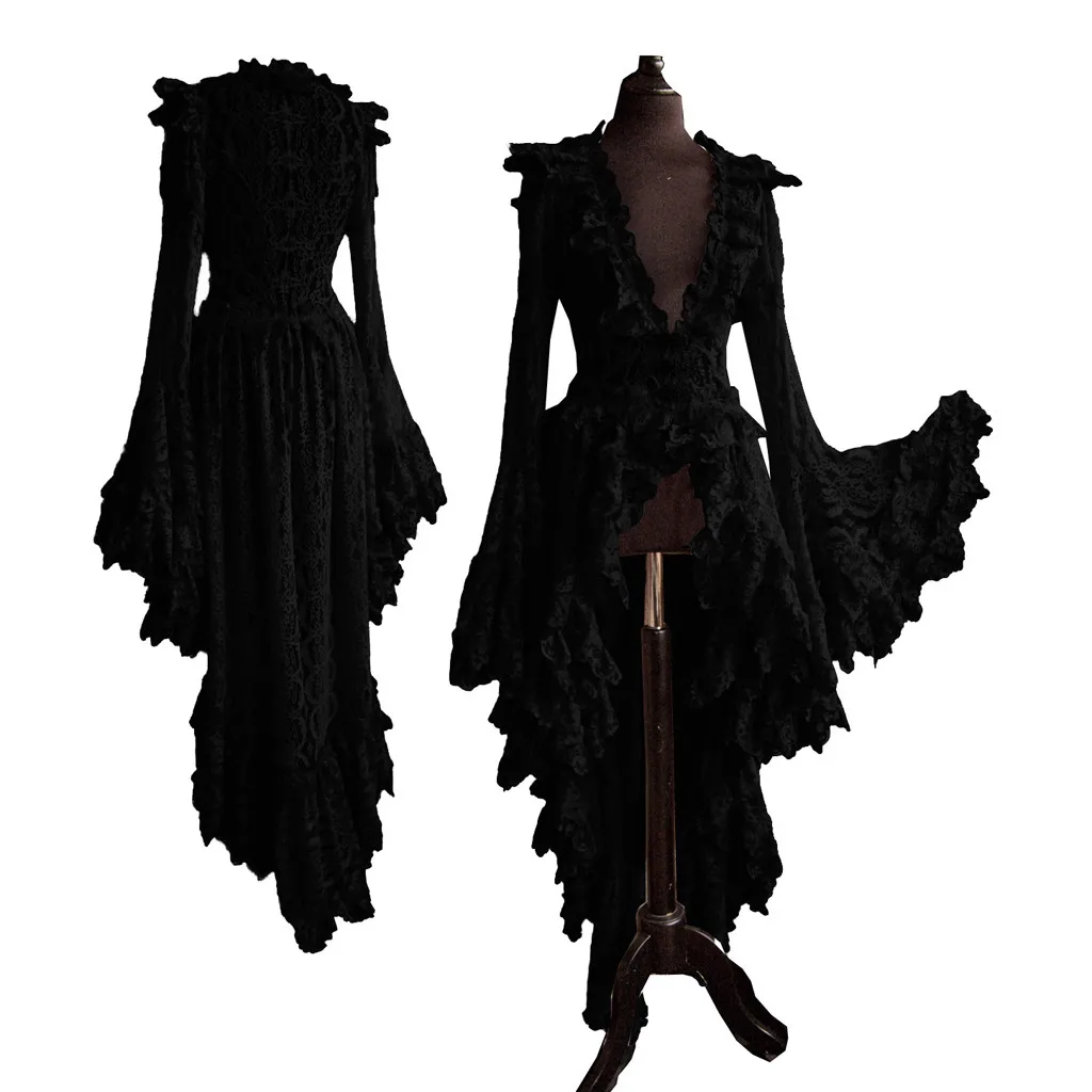 Готическое винтажное платье, женские вечерние платья в стиле средневекового стимпанк, викторианское, украшенное высоким-низким подолом, кружевное длинное платье Vestidos