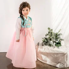 Детский традиционный костюм в Корейском стиле; платье для девочек; танцевальная одежда для детей; летние костюмы с длинными рукавами для выступлений; ZL75