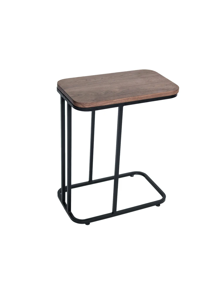 Nordic Wrought Iron Sofa Side Simple Modern Black Walnut Solid Wood Bedside Table Ins Living Room Marble Corner |
