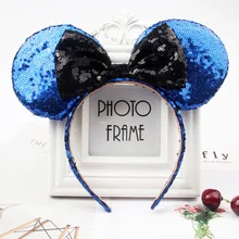 Cross-Mirror New Style Quality Sequin Large Bow Hair Bands Mickey Mouse Headband Children Performance Party Hair Accessories Min