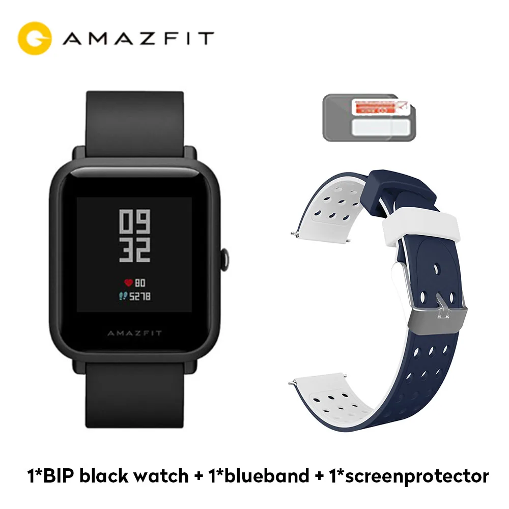 Глобальная версия Amazfit Bip huami Смарт-часы gps 45 дней в режиме ожидания пульсометр Spainish русские умные часы для Android IOS - Цвет: gps watch I blueband