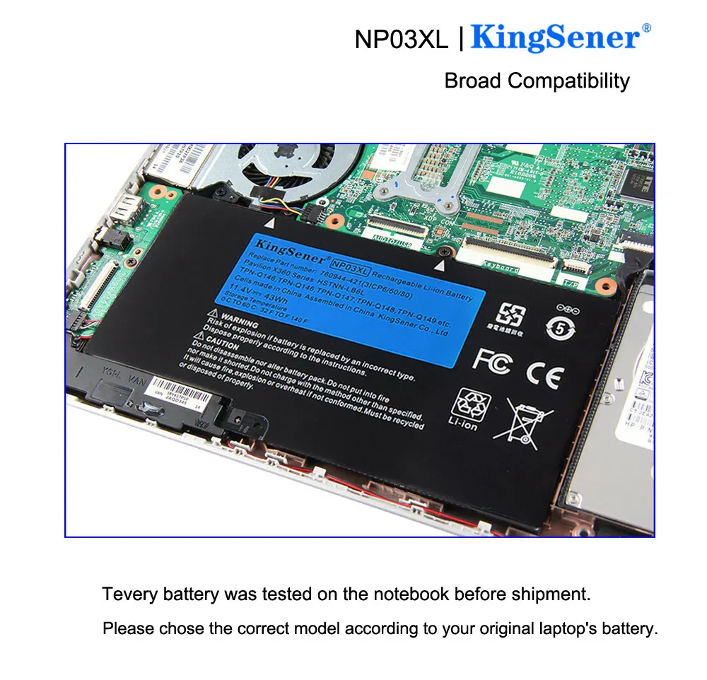 Kingsener-bateria do Portátil para hp Pavilion Np03xl X360 13-a010dx Tpn-q146 Tpn-q147 Tpn-q148 Hstnn-lb6l 760944421 15-u010dx - Imagem 5