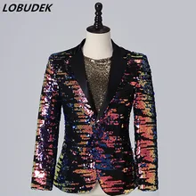 Новинка, мужской Блестящий Многоцветный костюм с блестками, куртки, одежда для выступлений, вечерний Модный Тонкий Блейзер с блестками, пальто, костюм