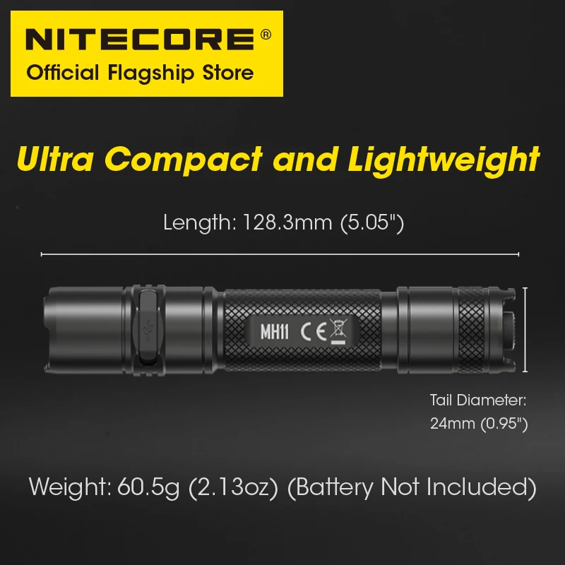 NITECORE USB 충전식 손전등, 강력한 야외 라이딩 야간 낚시, 매우 밝은 휴대용 LED 손전등, 18650 배터리, MH11