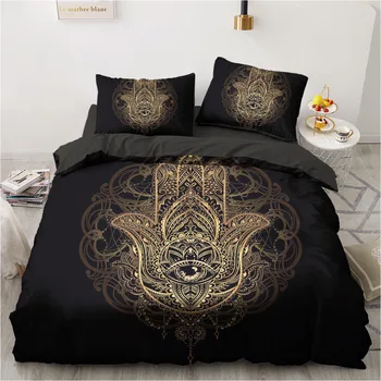 

3D Duvet Quilt Cover Set Bedding Sets Comforter Bed Linen Pillowcase King Queen Size Black Gold Design Printed 180x210