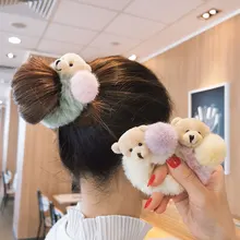 

Cute Plush Bear Hair Rope Soft Pompom Elastic Hair Scrunchies for Women Girls Rubber Bands Headwear Elegant Hair Accessories