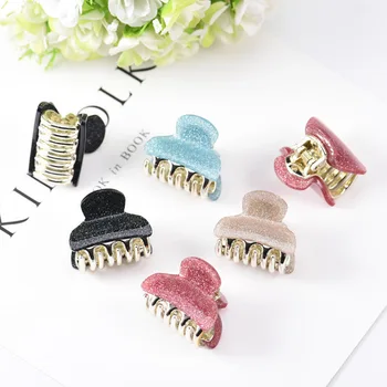 

1Pc Vintage Shiny Acrylic Hair Claw Hairpin Simple Bath Hair Clip Black Silver Solid Girls Hair Crab Hair Accessories Small Size