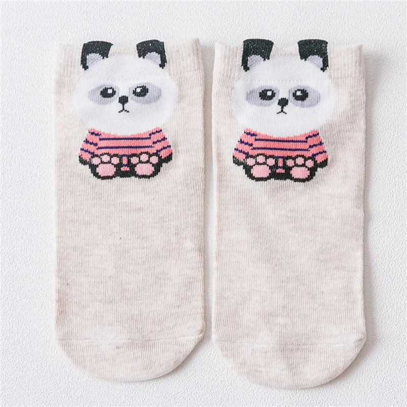 Beige Panda Милые женские хлопковые носки с животными; летние короткие носки с кошкой и собачкой; женские повседневные Мягкие забавная лодка; носки - Цвет: Beige Panda
