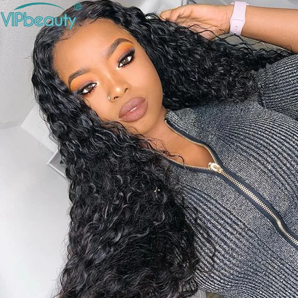 Vipbeauty, водная волна, 13x4, кружевные передние человеческие волосы, парики, 130% плотность, натуральные, предварительно выщипанные индийские волосы remy, парик 1b 1"-16"