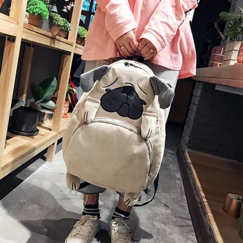

Super Cute Designer Dog Fox Ear Embroidery Corduroy Canvas Women Backpack School Bag For Teenagers Girls Travel Bagpack