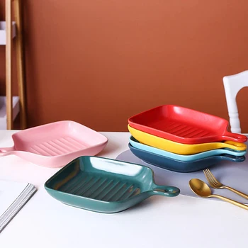

Microwaveable Ceramic Green Fruits Plate Steak Food Plate Nordic Style Tableware Bowl Ins Dinner Dish Porcelain Dinnerware Set
