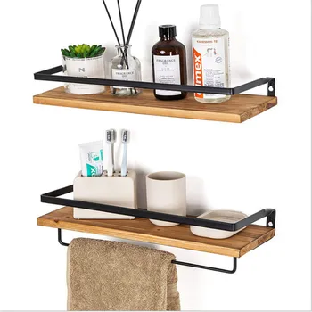 

Wall Mounted Wooden Metallic Shelf Double Tiers Storage Holders Racks Bathroom Bedroom Kitchen