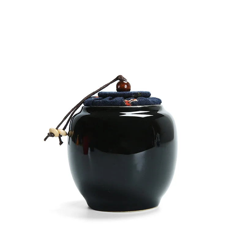 Небольшой контейнер для чайной коробки, керамическая банка, бутылка с крышкой, кухонная емкость чайник Оловянная емкость для хранения чая Caddy Theedoos кухонные аксессуары - Цвет: black 1