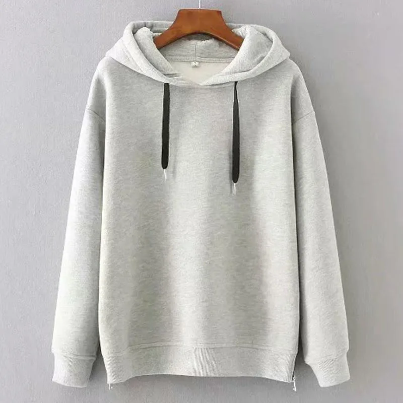 gray Smock Женская толстовка Осенняя мода боковой молнии декоративный пуловер Толстовка шикарная элегантная женская уличная Толстовка - Цвет: gray